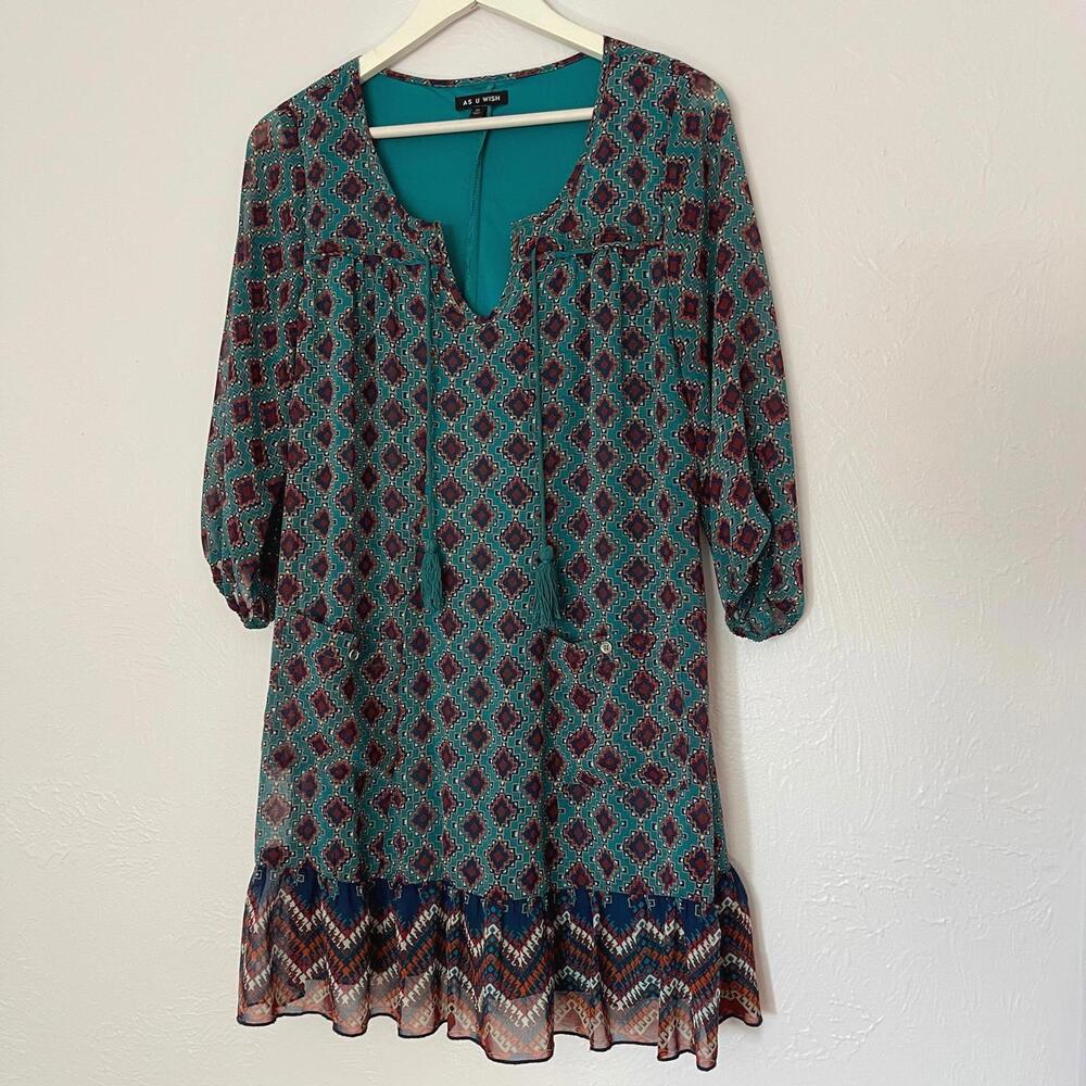 AS U WISH Boho Printed Dress - Size M